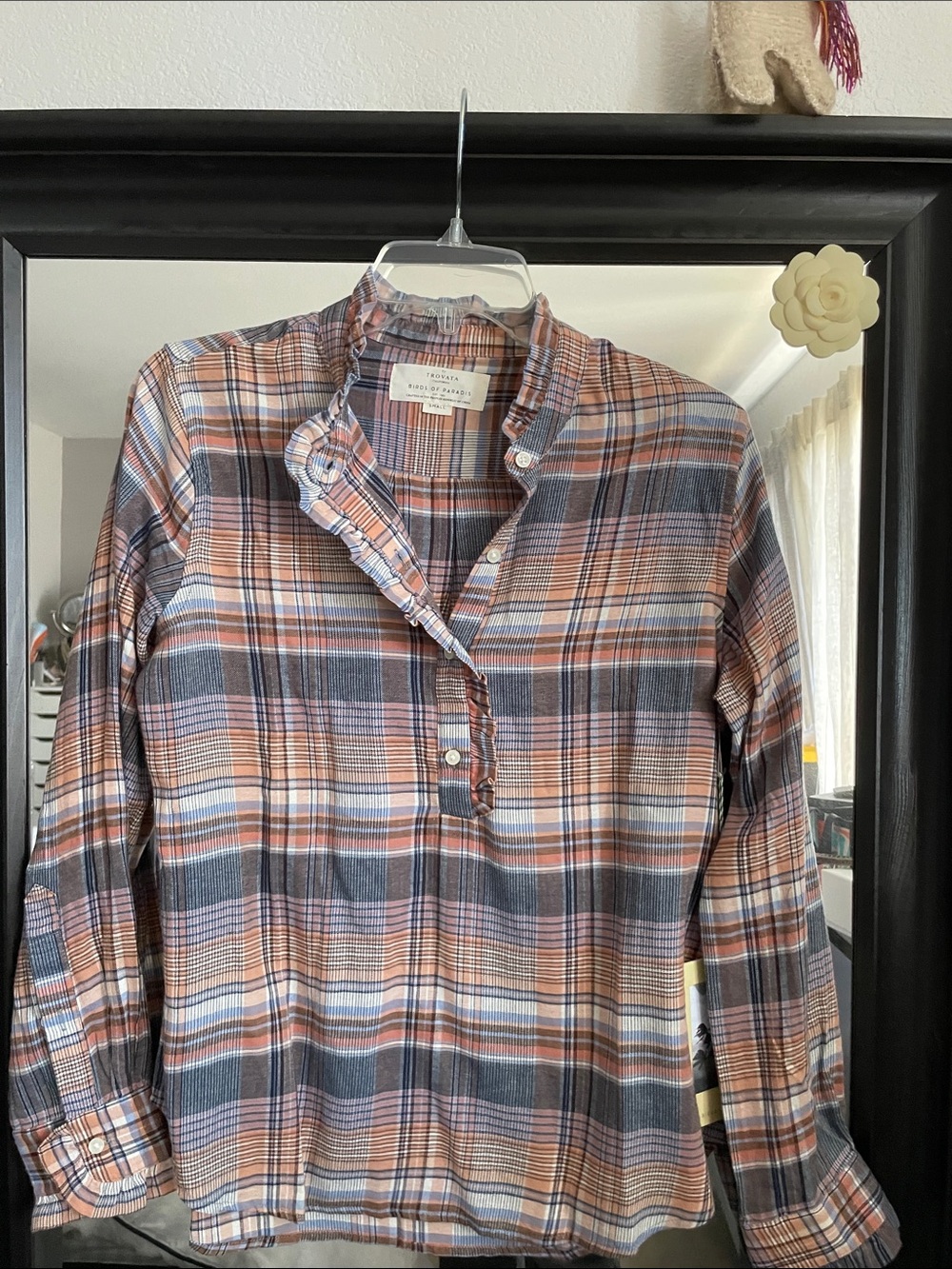 Trovata Plaid Button-Down Shirt in Rust, Blue & Cream